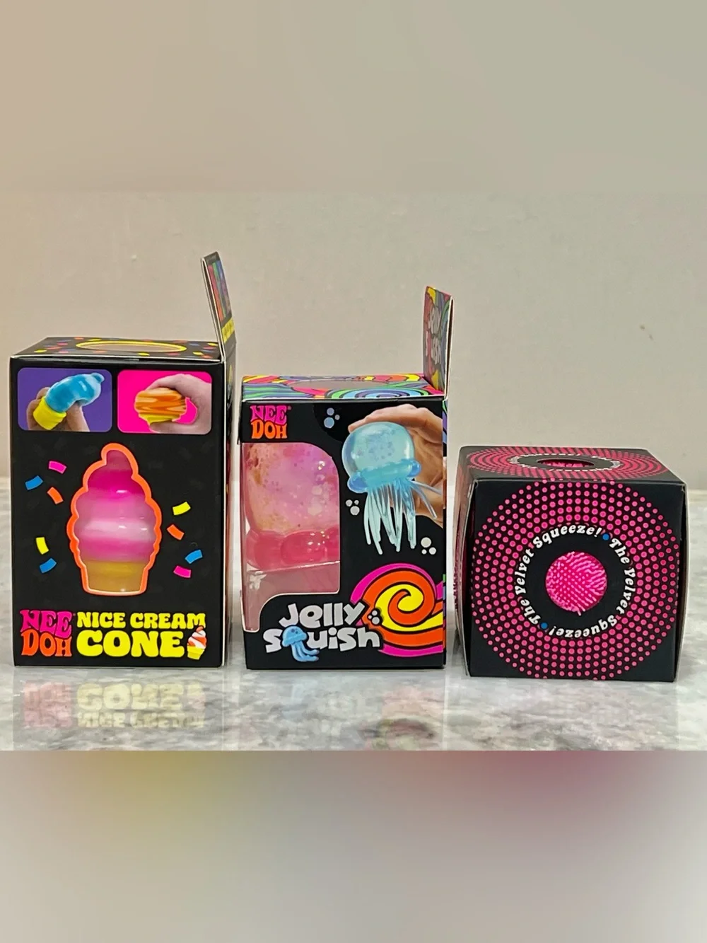 NeeDoh PINK Bundle Set of 3! Jelly Squish, Nice Cream Cone & Fuzz Ball